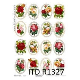 Ριζόχαρτο ντεκουπάζ ITD, 21x29cm, Κορνίζες με κόκκινα λουλούδια, R1327